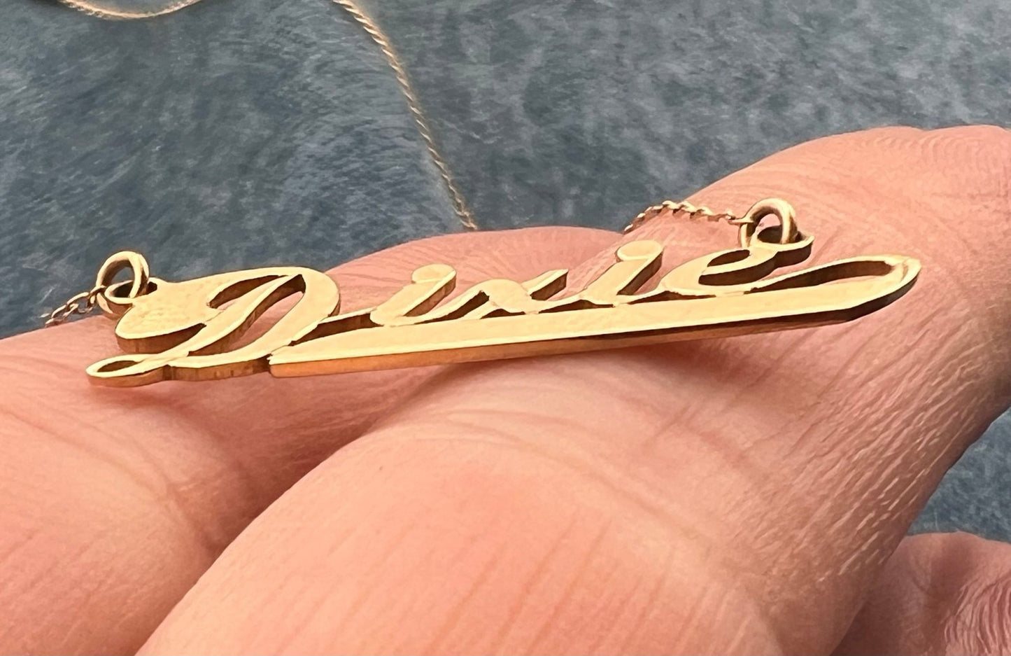14k Yellow Gold DIXIE Southern Name Pendant Necklace Chain