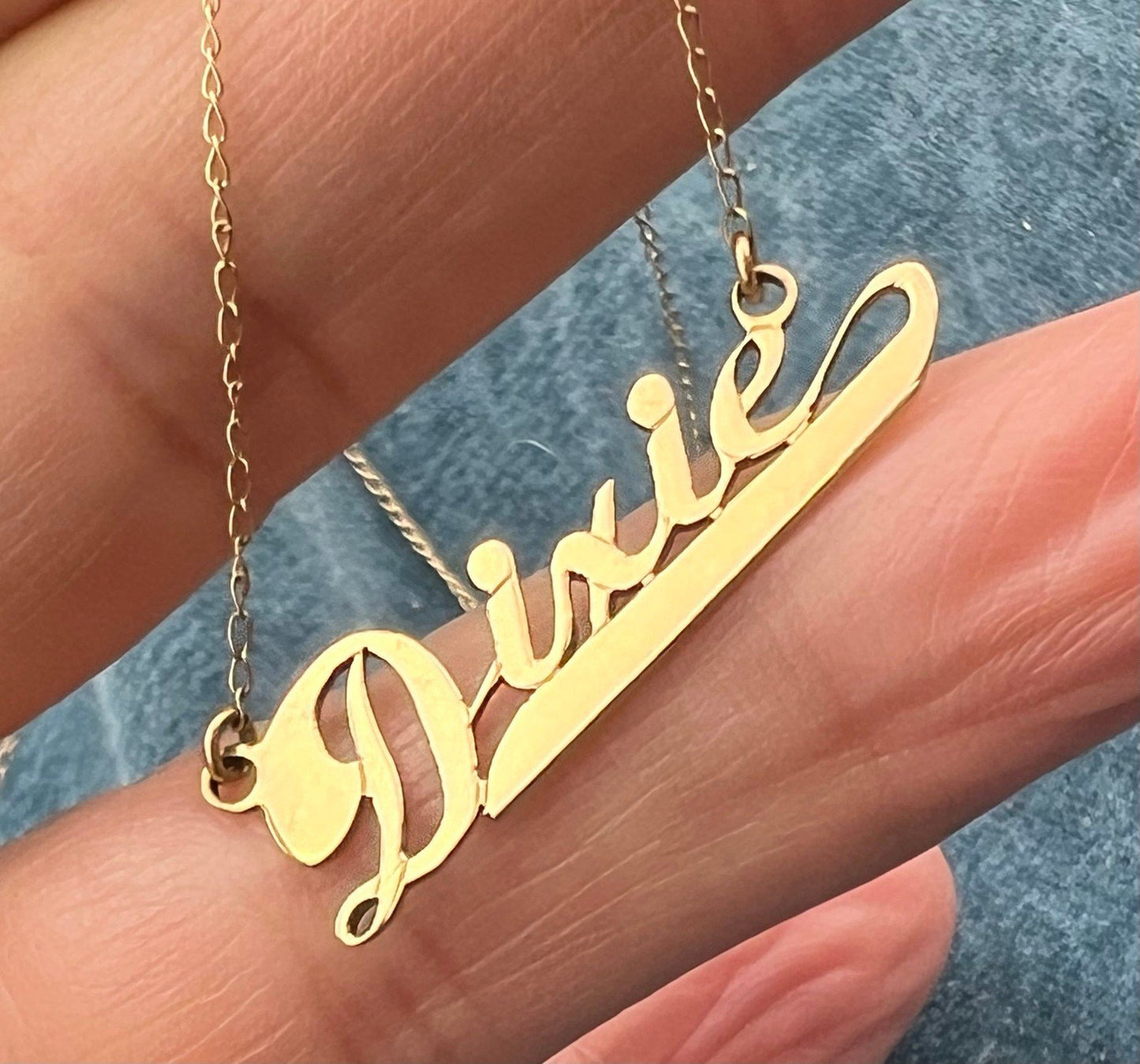 14k Yellow Gold DIXIE Southern Name Pendant Necklace Chain