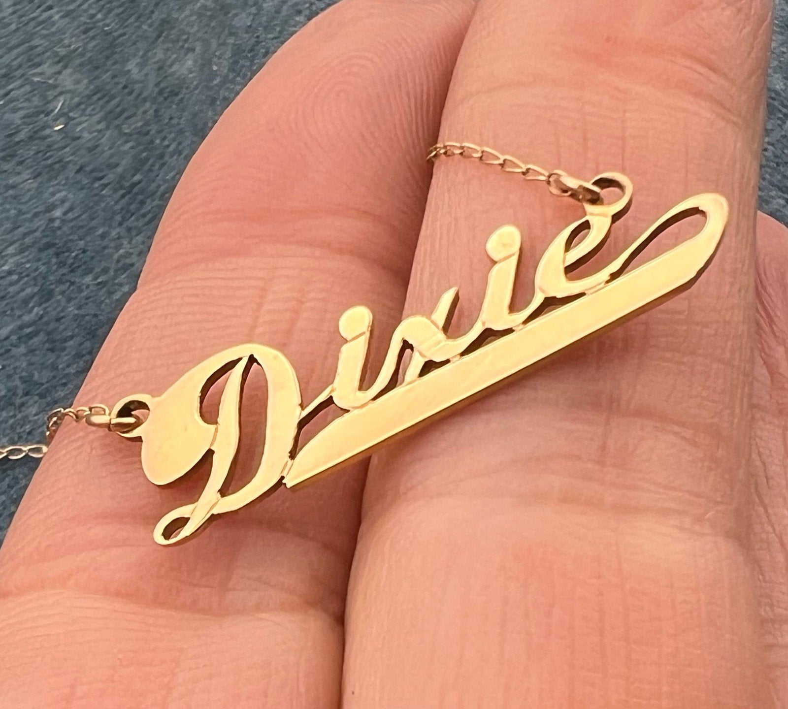 14k Yellow Gold DIXIE Southern Name Pendant Necklace Chain