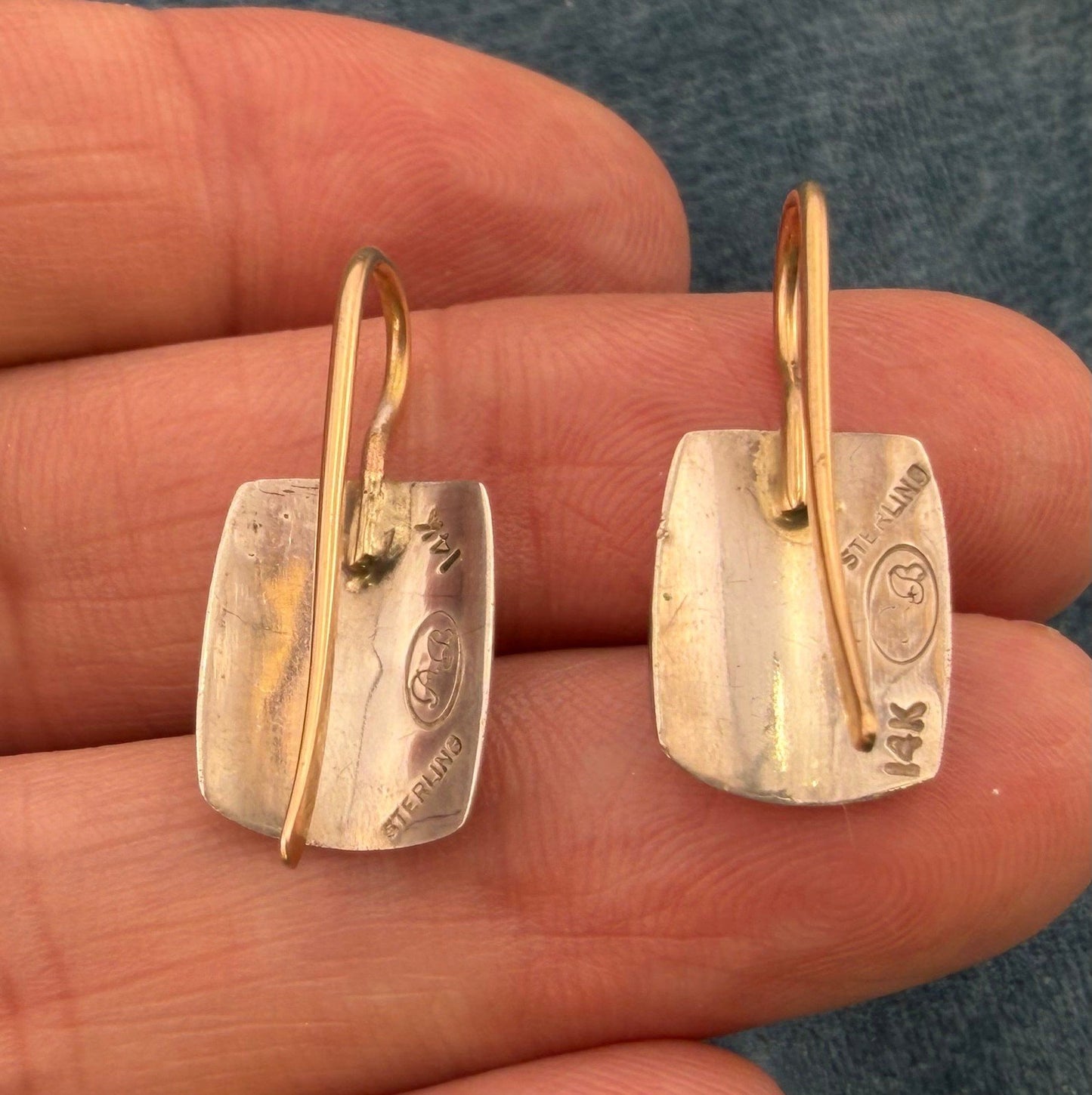 14k Yellow Gold Daisy Flowers + 14k Ear Wires on 925 Silver Earrings