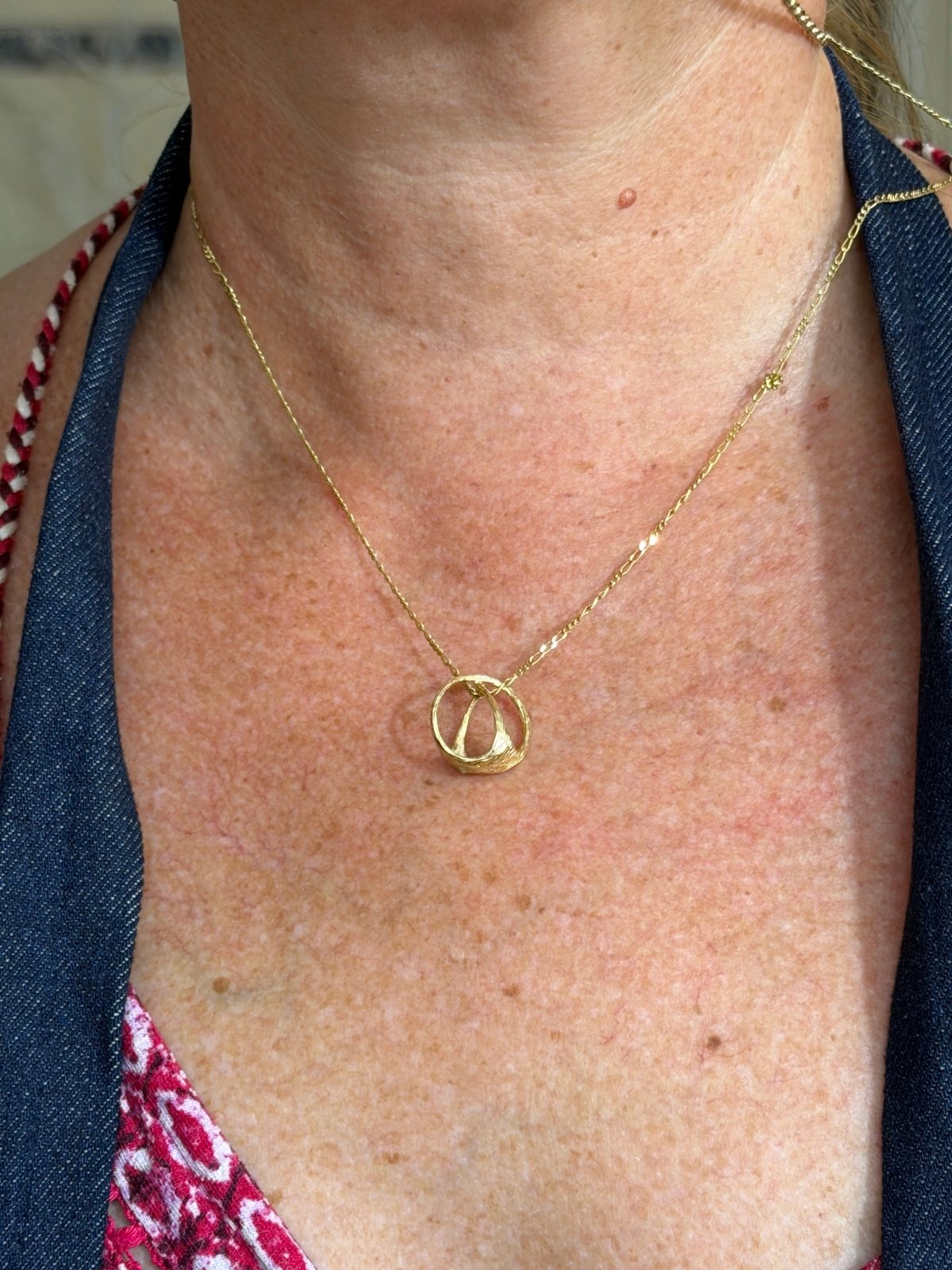 14k Yellow Gold Danish Modern Sculptural Orb Sphere Pendant. 2/3"