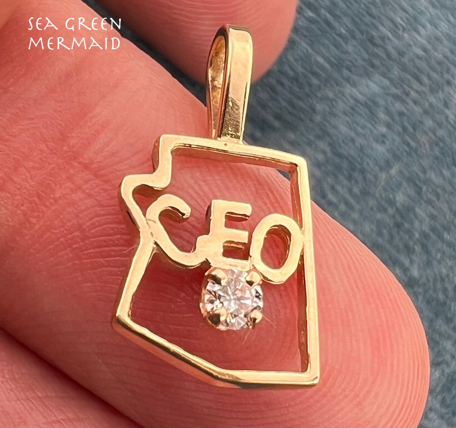 14k Yellow Gold Diamond "CEO" Pendant. Tiny!