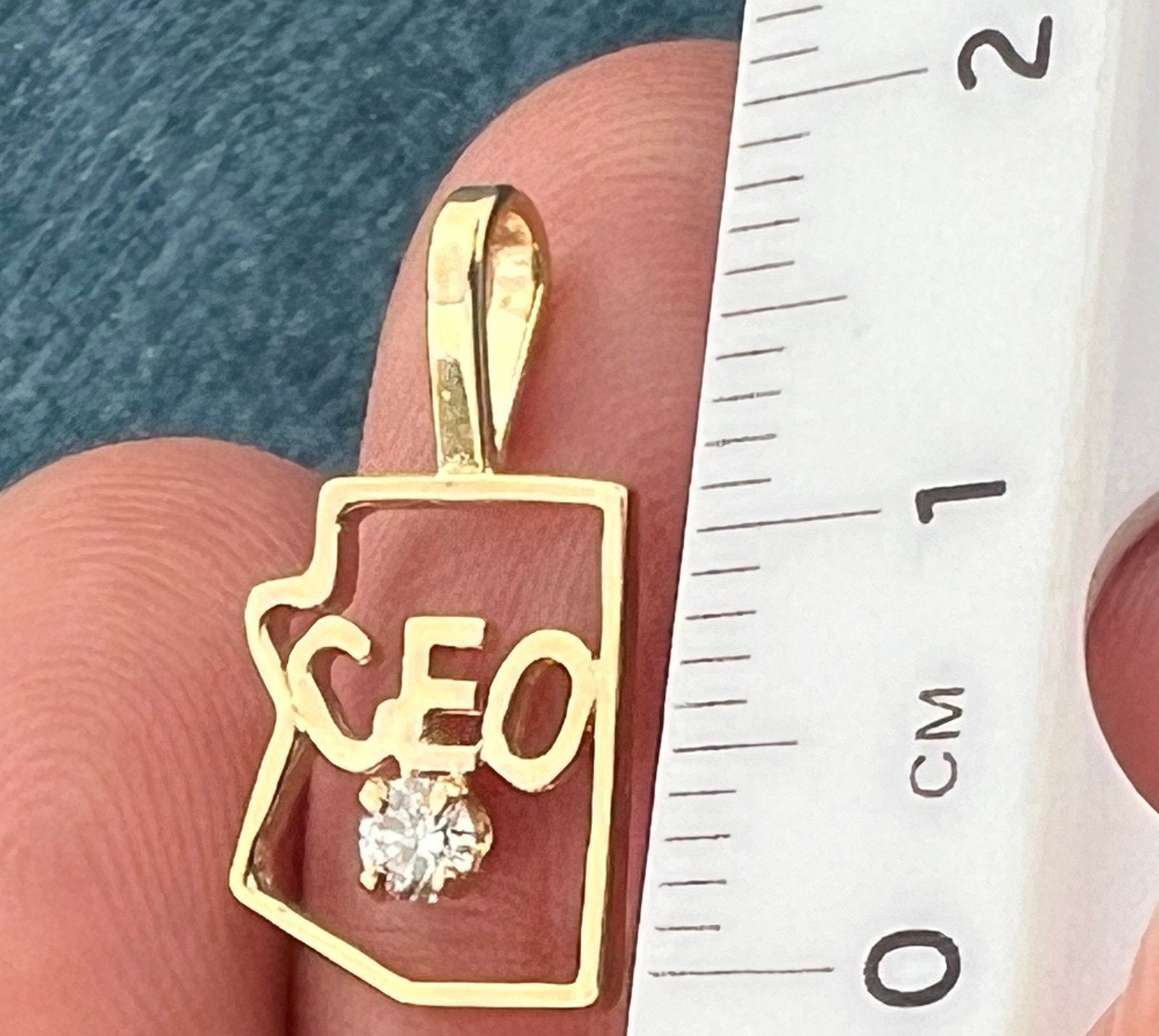 14k Yellow Gold Diamond "CEO" Pendant. Tiny!