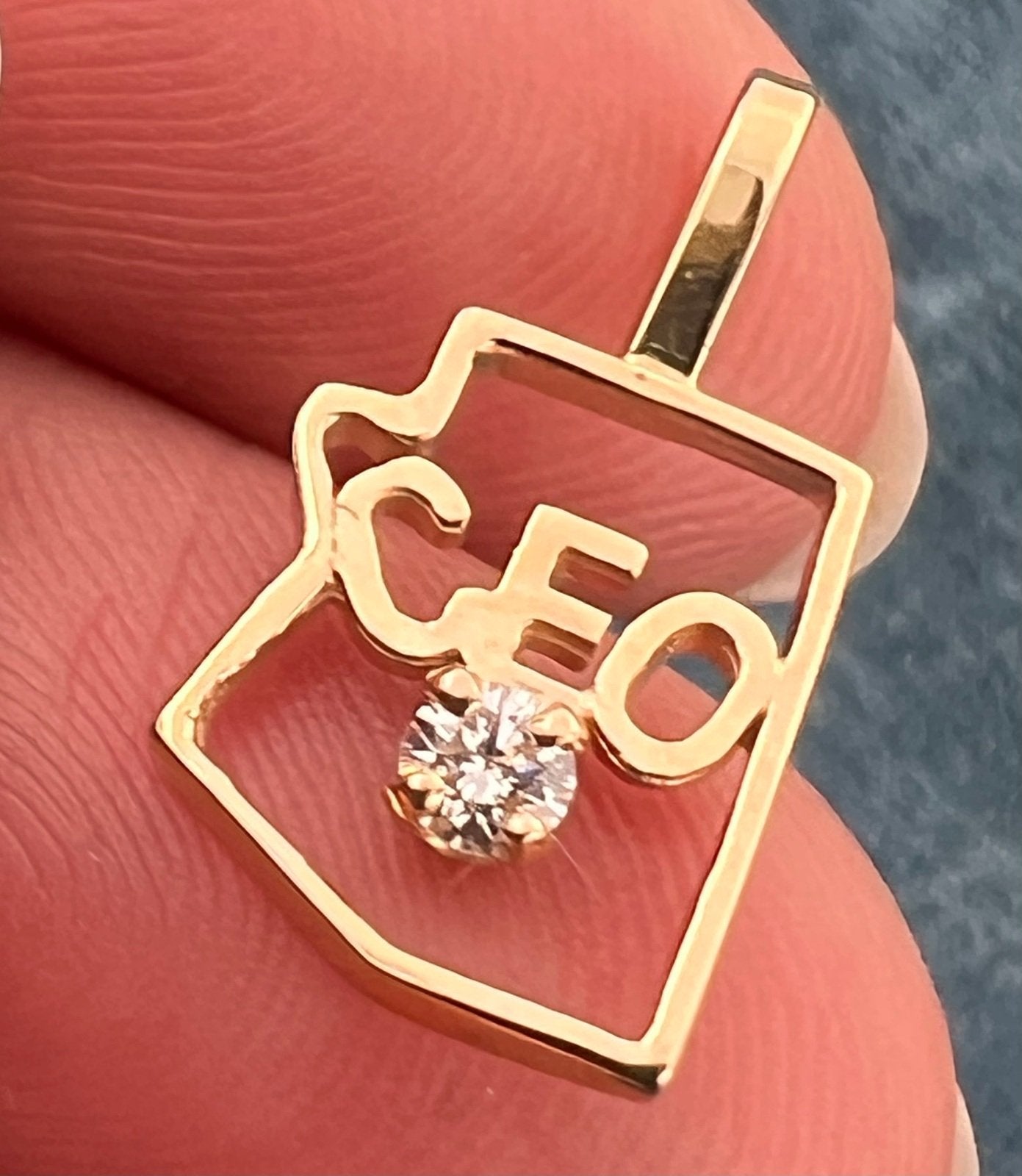 14k Yellow Gold Diamond "CEO" Pendant. Tiny!