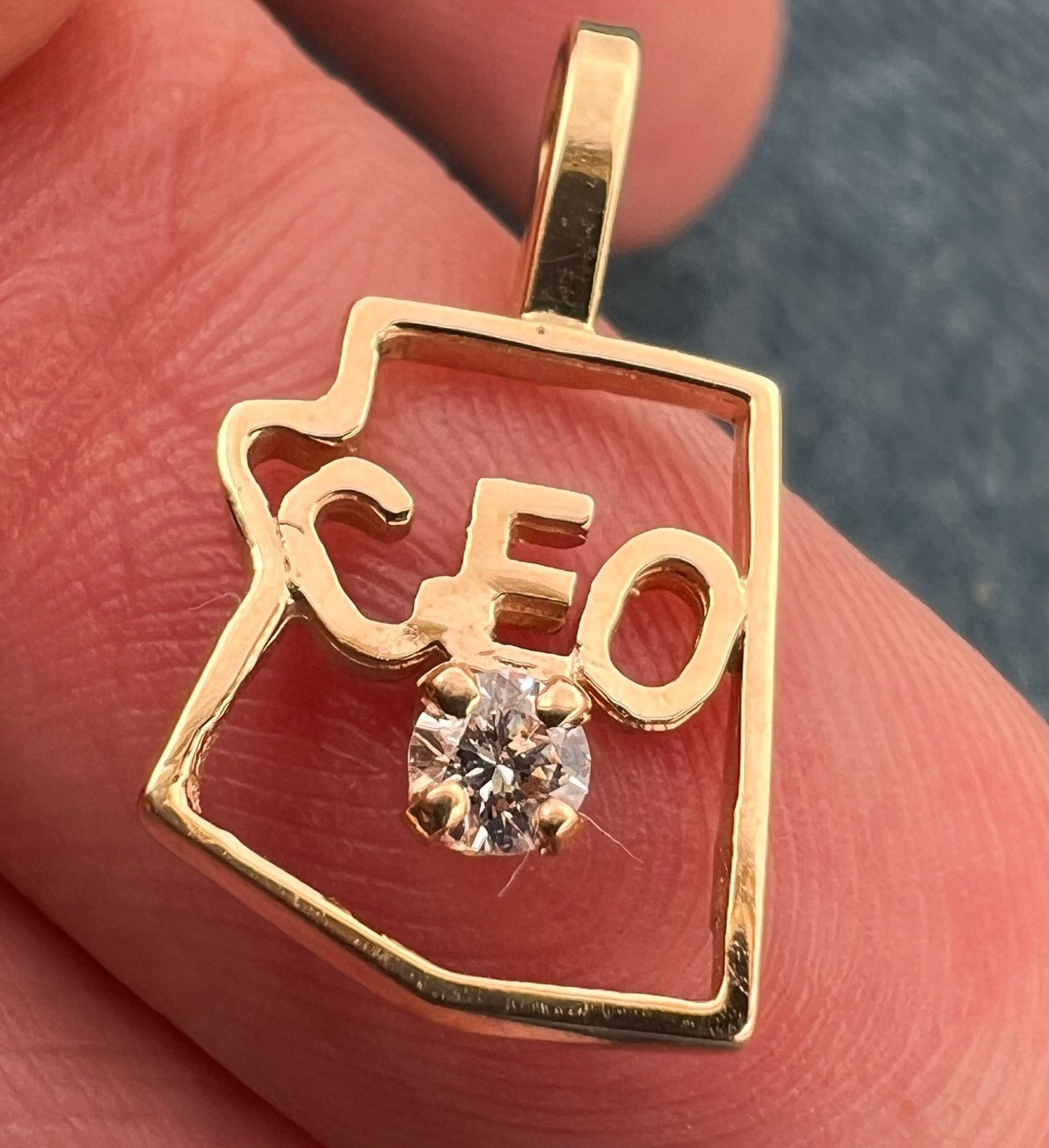 14k Yellow Gold Diamond "CEO" Pendant. Tiny!