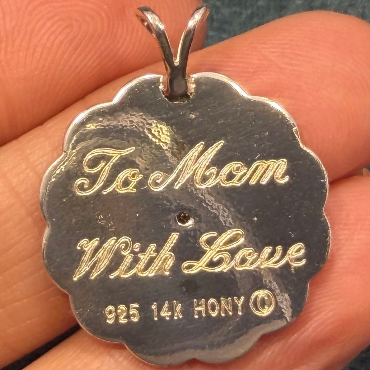 14k Yellow Gold Diamond Circle of Hearts on 925 Silver Medallion Pendant