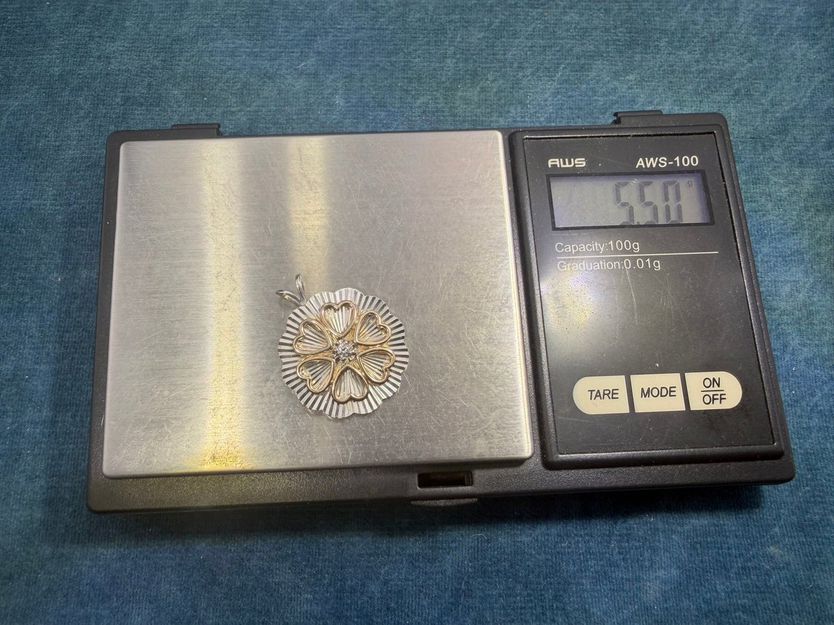 14k Yellow Gold Diamond Circle of Hearts on 925 Silver Medallion Pendant
