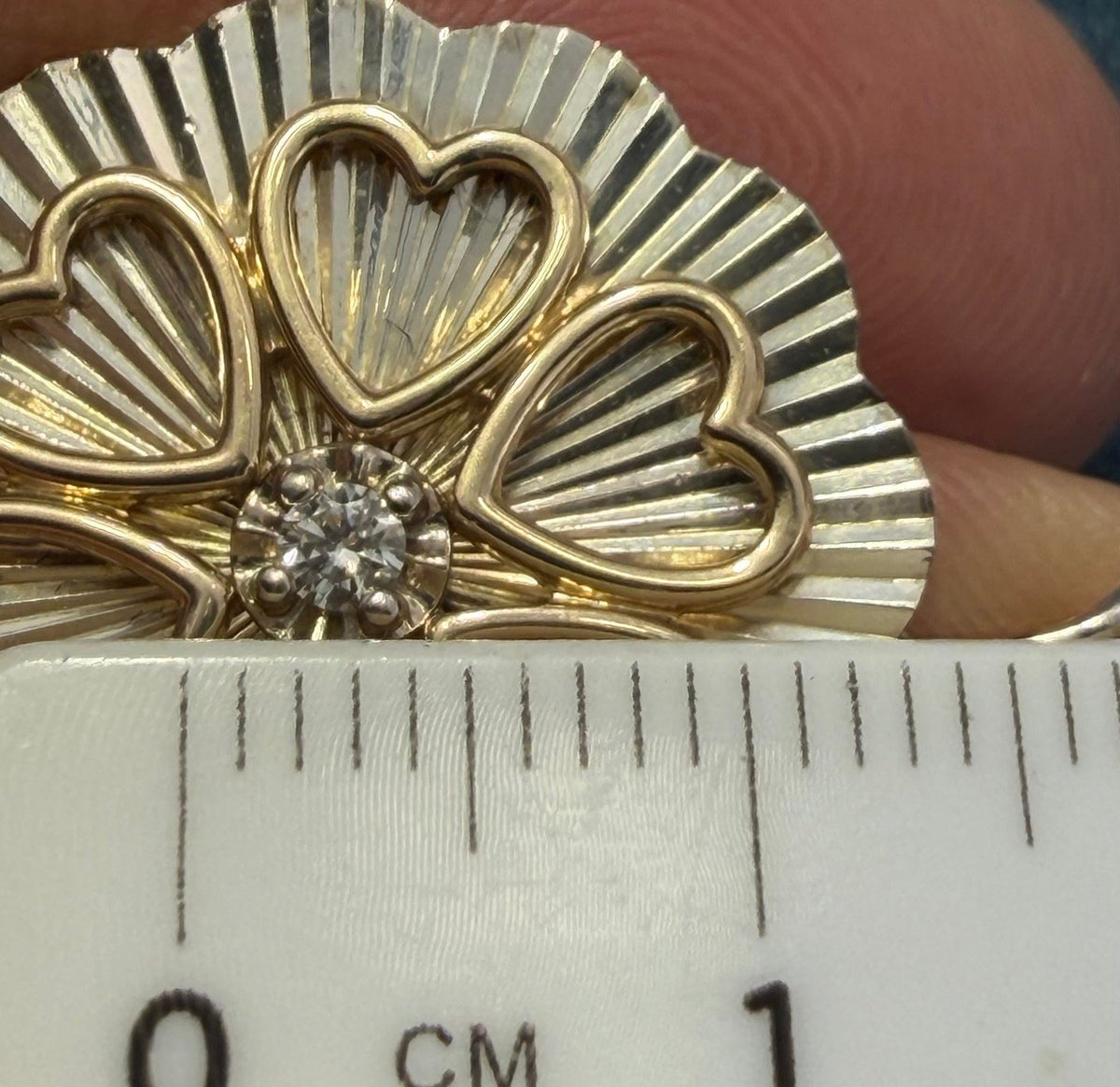 14k Yellow Gold Diamond Circle of Hearts on 925 Silver Medallion Pendant