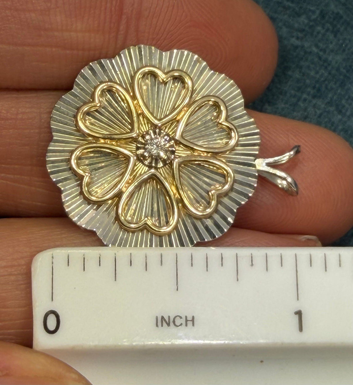 14k Yellow Gold Diamond Circle of Hearts on 925 Silver Medallion Pendant