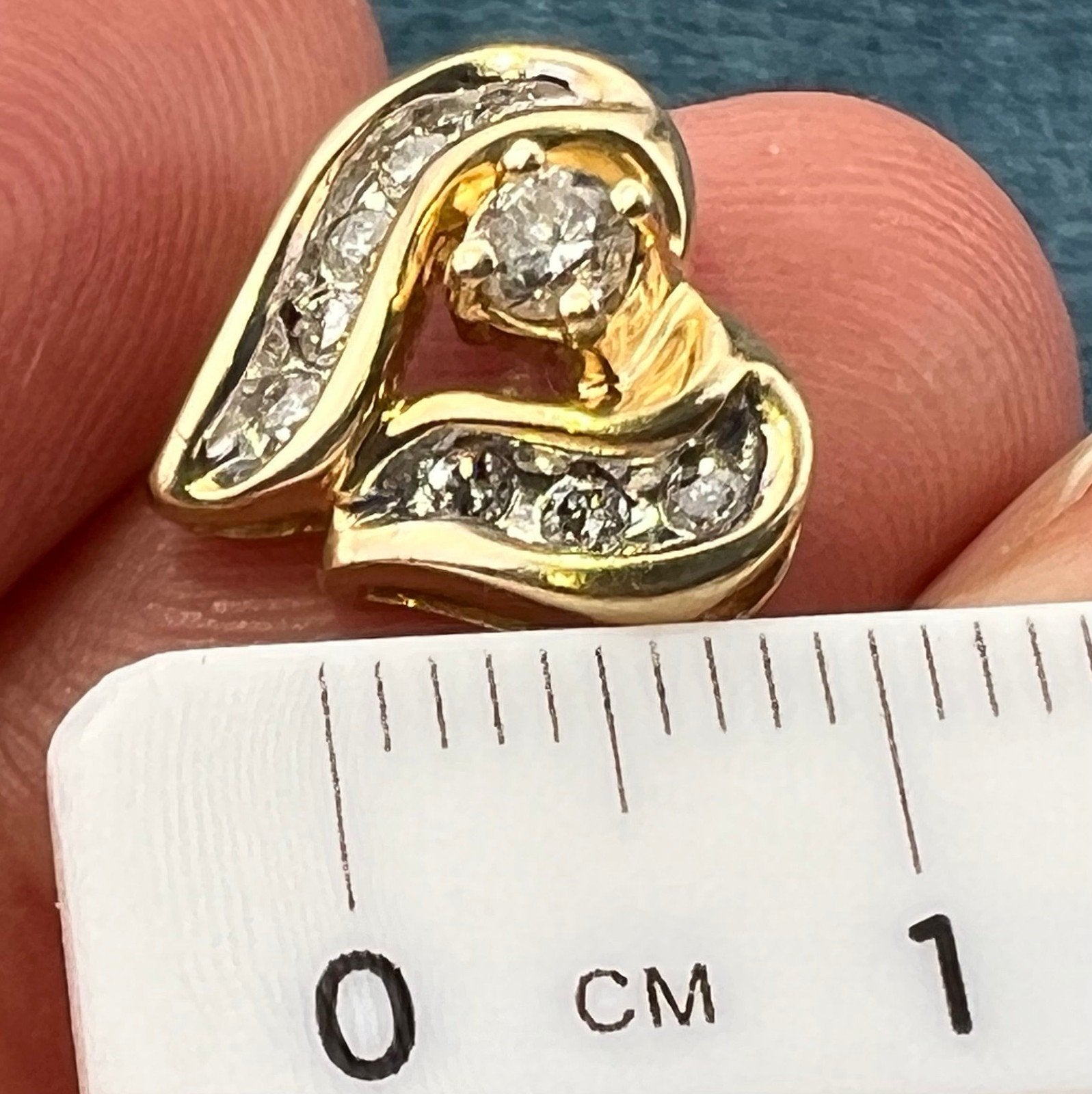 14k Yellow Gold Diamond Heart Pendant Slide 0.5" Natural Diamonds 1.88g Vintage