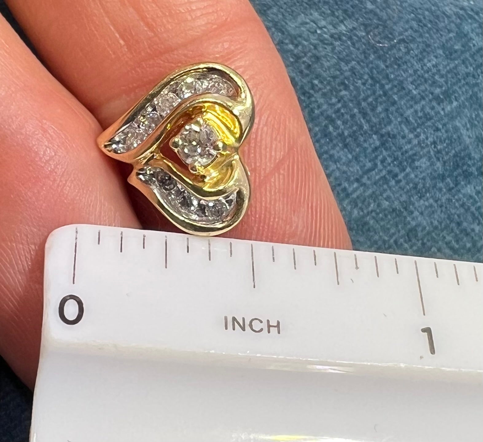 14k Yellow Gold Diamond Heart Pendant Slide 0.5" Natural Diamonds 1.88g Vintage