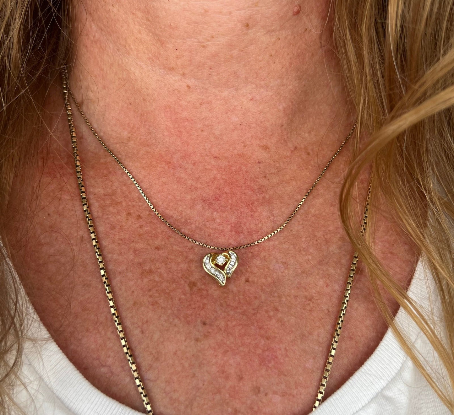 14k Yellow Gold Diamond Heart Pendant Slide 0.5" Natural Diamonds 1.88g Vintage