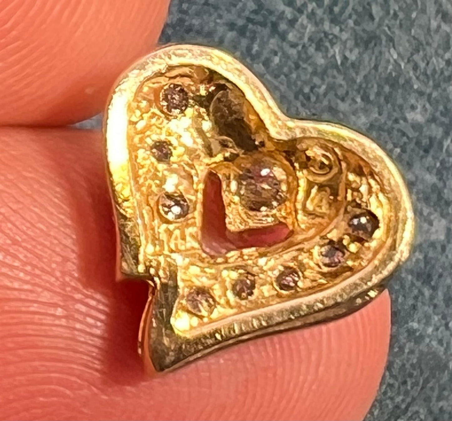14k Yellow Gold Diamond Heart Pendant Slide 0.5" Natural Diamonds 1.88g Vintage
