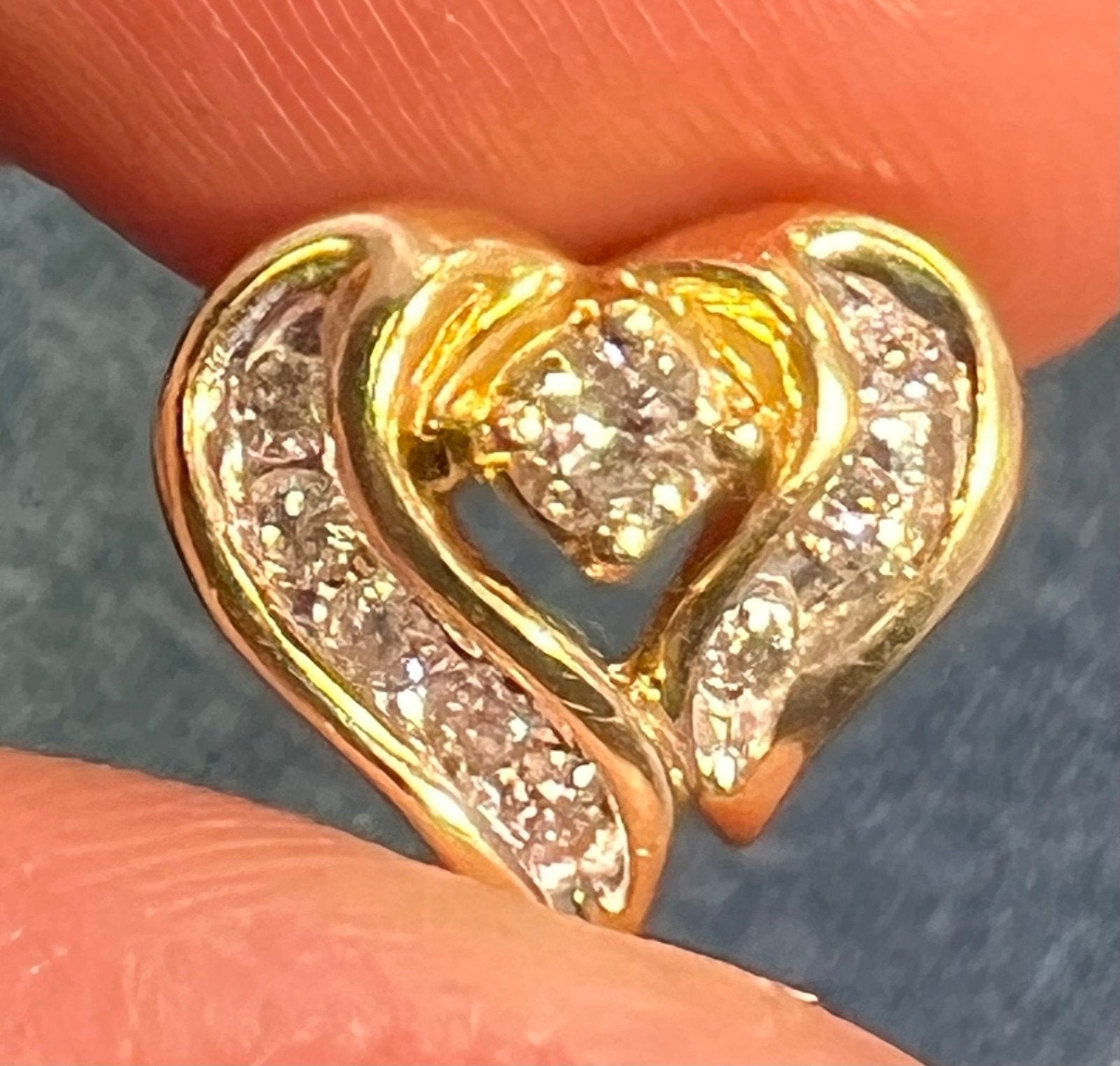 14k Yellow Gold Diamond Heart Pendant Slide 0.5" Natural Diamonds 1.88g Vintage