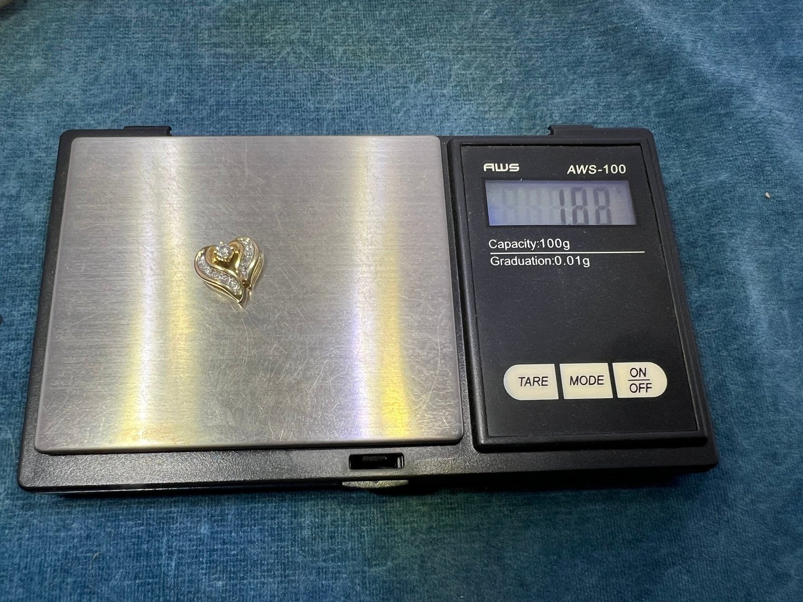 14k Yellow Gold Diamond Heart Pendant Slide 0.5" Natural Diamonds 1.88g Vintage