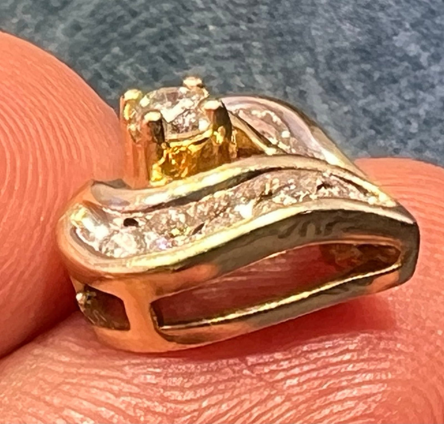 14k Yellow Gold Diamond Heart Pendant Slide 0.5" Natural Diamonds 1.88g Vintage