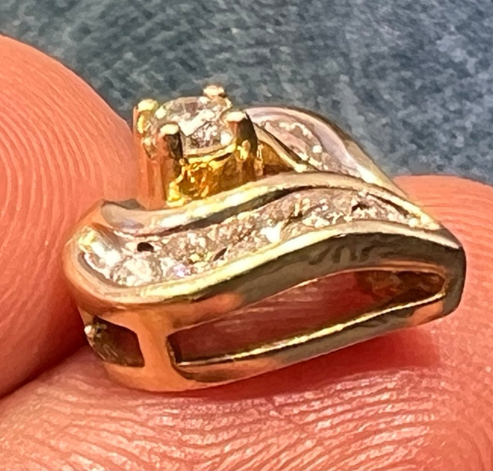 14k Yellow Gold Diamond Heart Pendant Slide 0.5" Natural Diamonds 1.88g Vintage