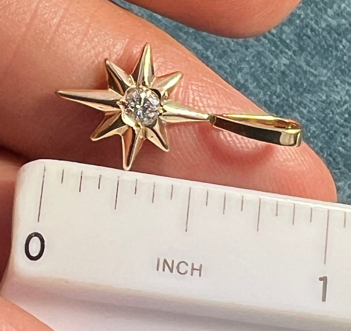 14k Yellow Gold Diamond North Star Starburst Pendant. Tiny!