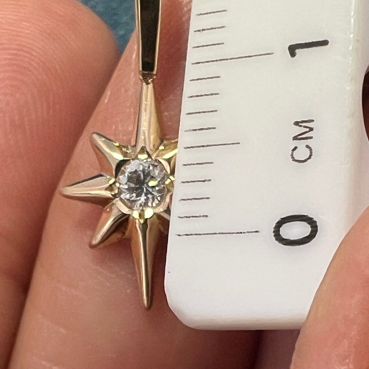 14k Yellow Gold Diamond North Star Starburst Pendant. Tiny!