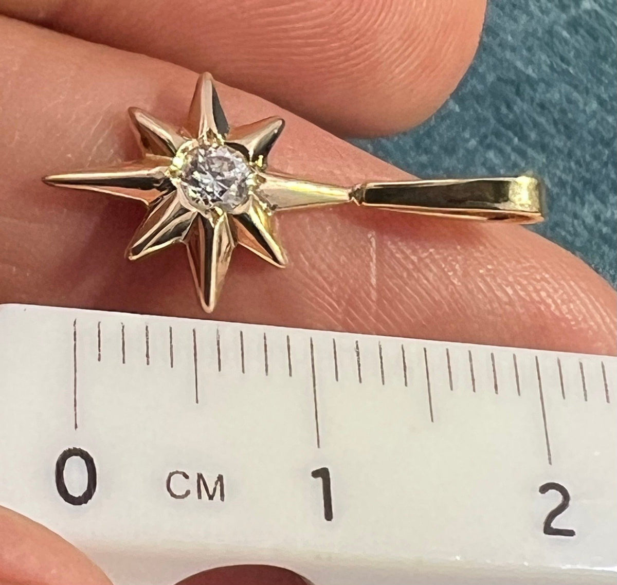 14k Yellow Gold Diamond North Star Starburst Pendant. Tiny!