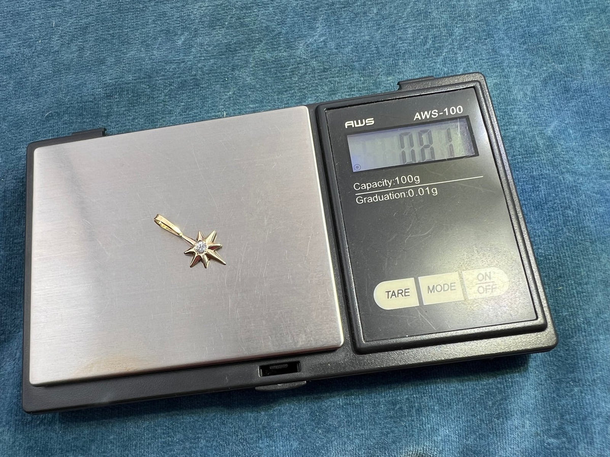 14k Yellow Gold Diamond North Star Starburst Pendant. Tiny!