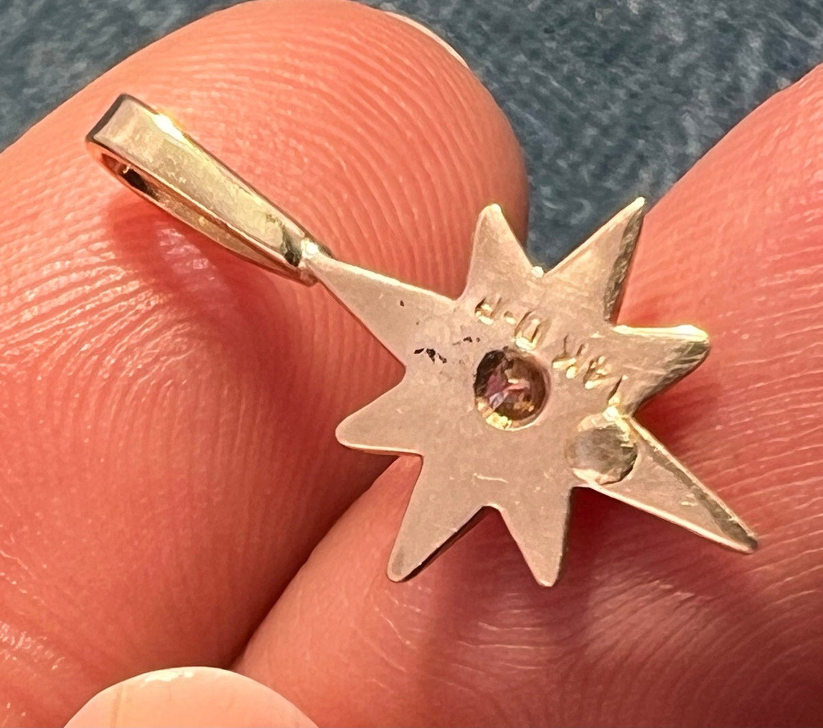 14k Yellow Gold Diamond North Star Starburst Pendant. Tiny!