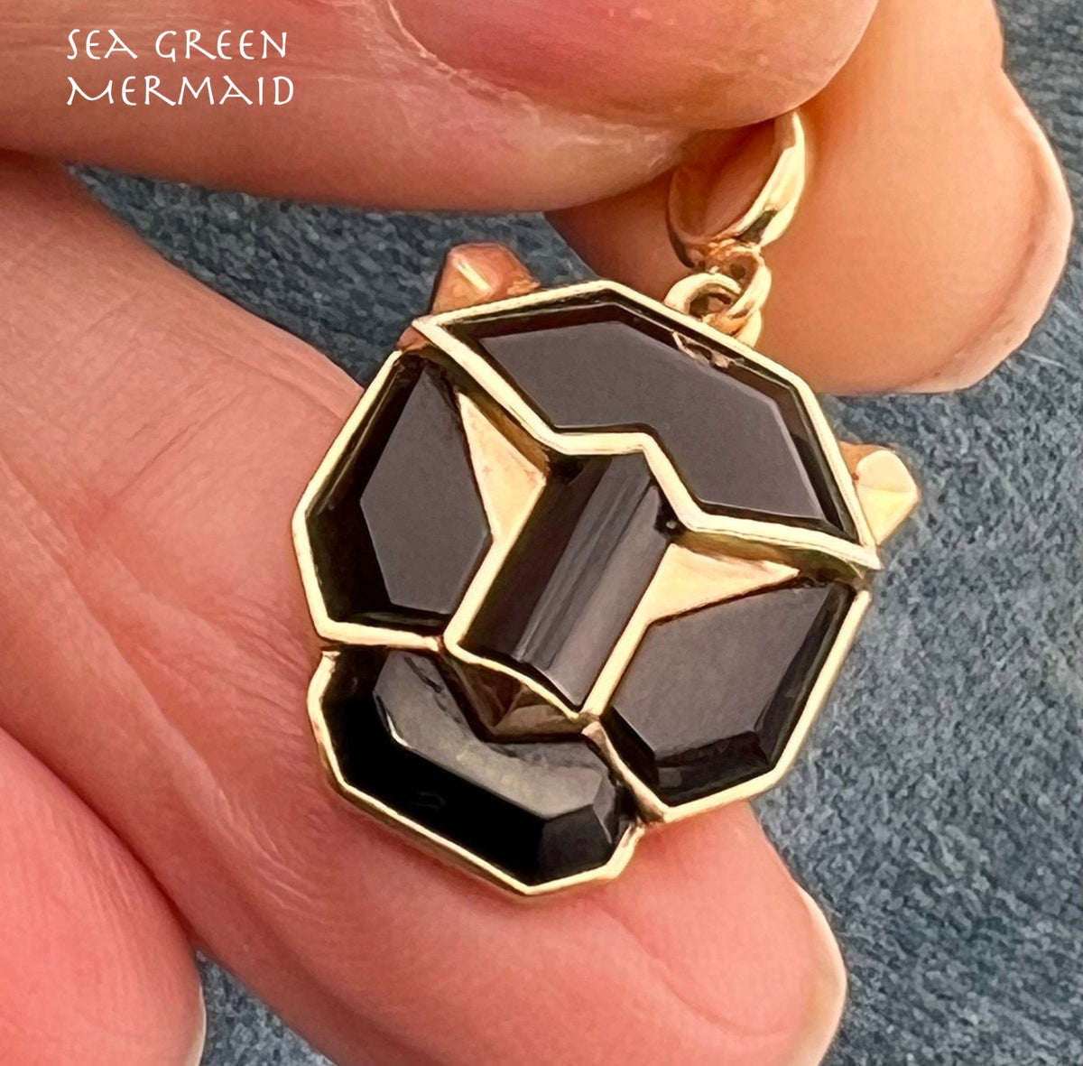 14k Yellow Gold EFFY Onyx Black Panther Pendant. Rare
