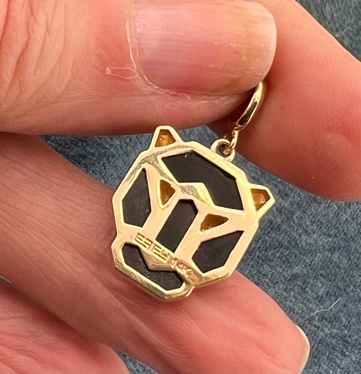 14k Yellow Gold EFFY Onyx Black Panther Pendant. Rare