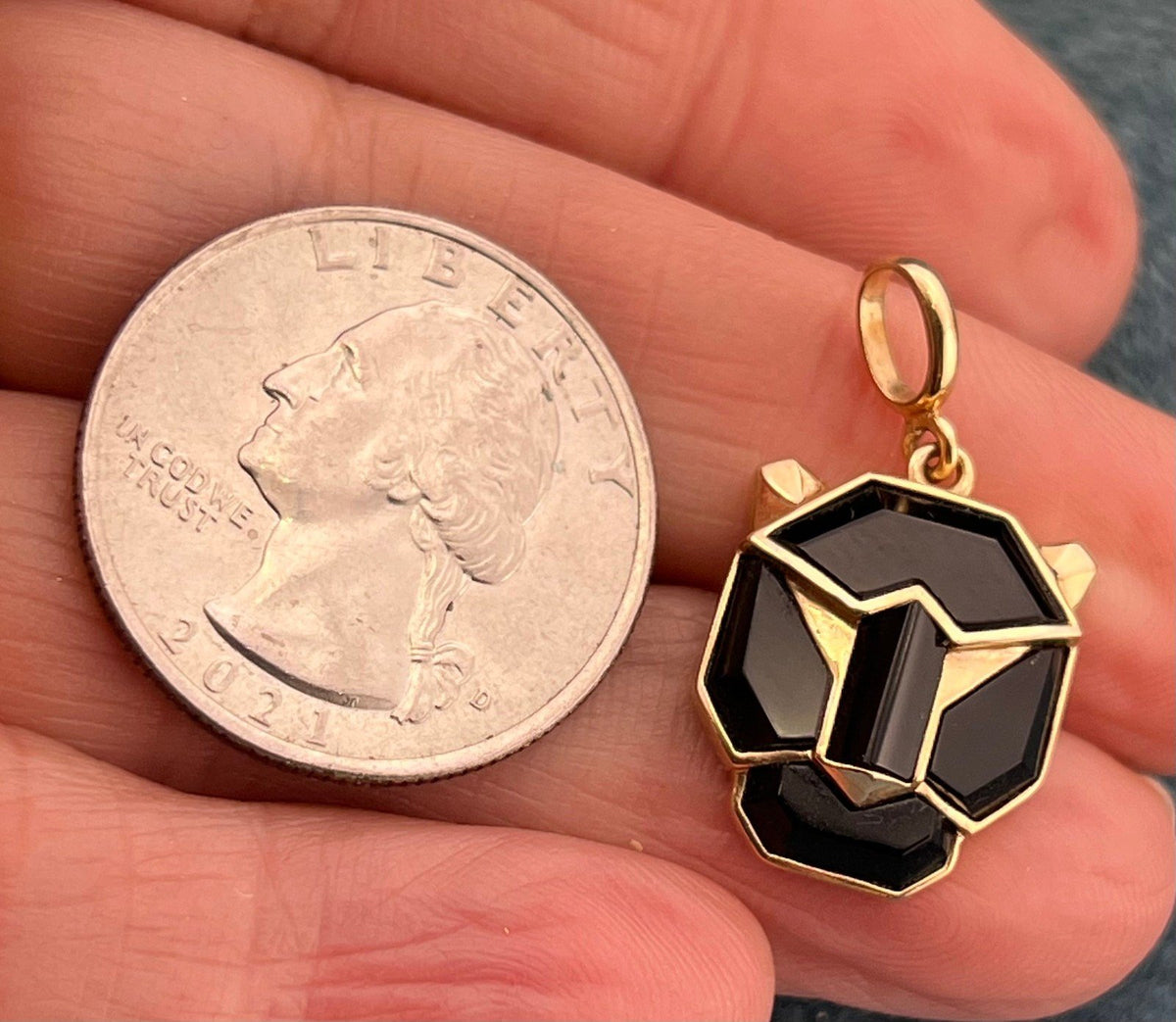 14k Yellow Gold EFFY Onyx Black Panther Pendant. Rare