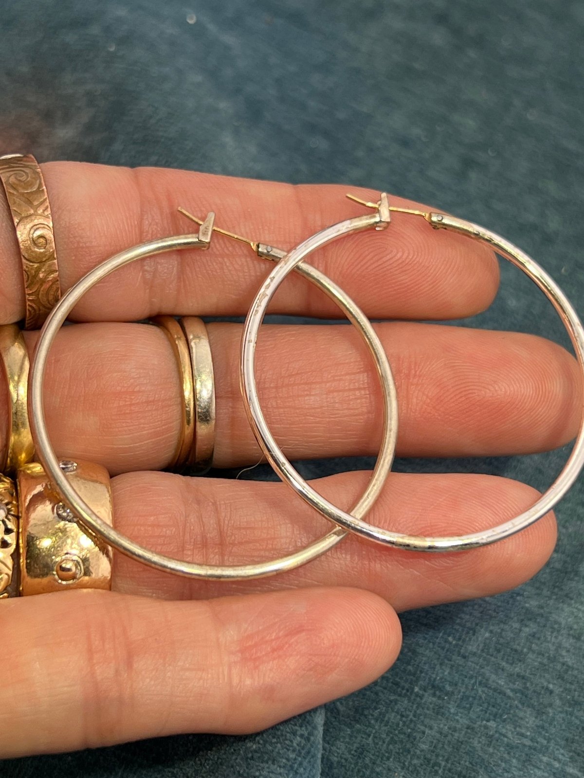 14k Yellow Gold Earwire & 925 Runway Hoop Earrings. 2"