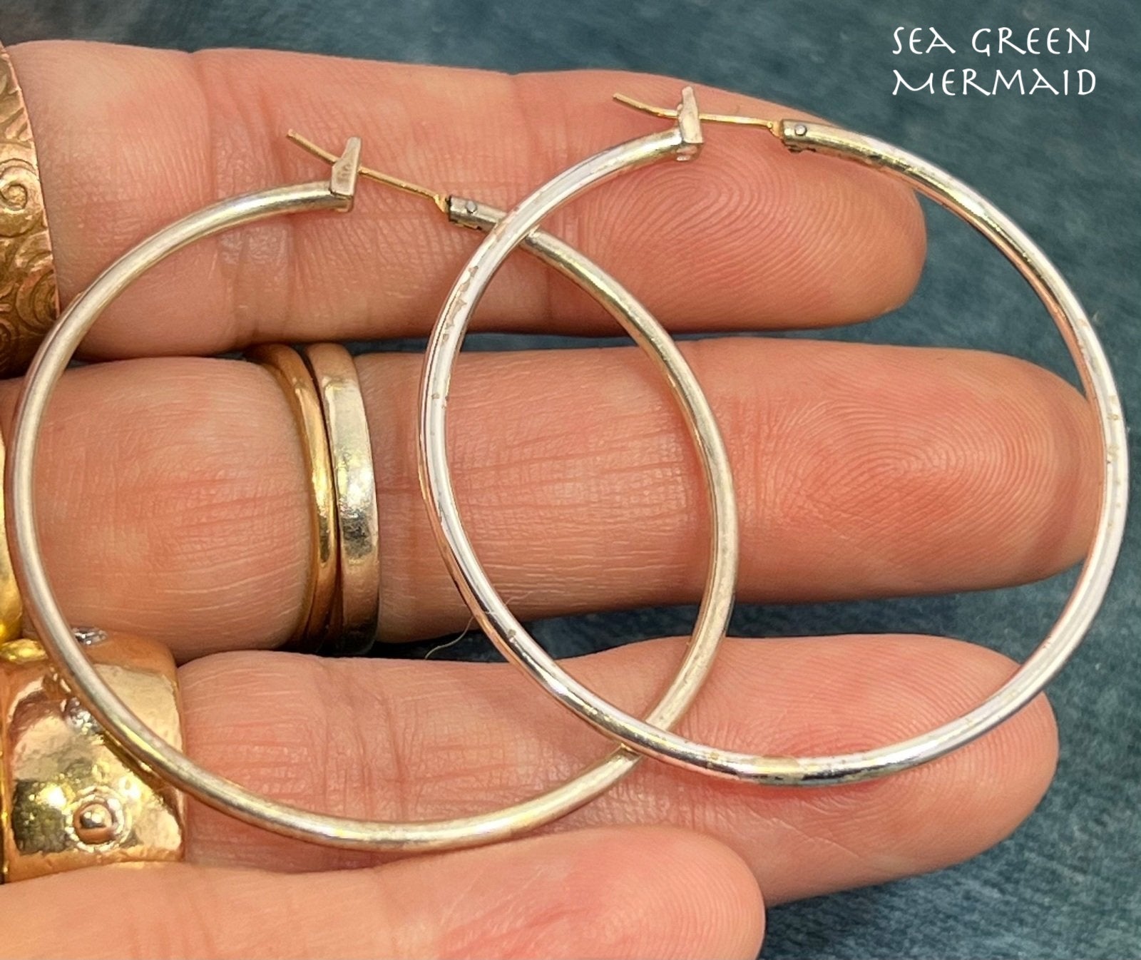 14k Yellow Gold Earwire & 925 Runway Hoop Earrings. 1.75"