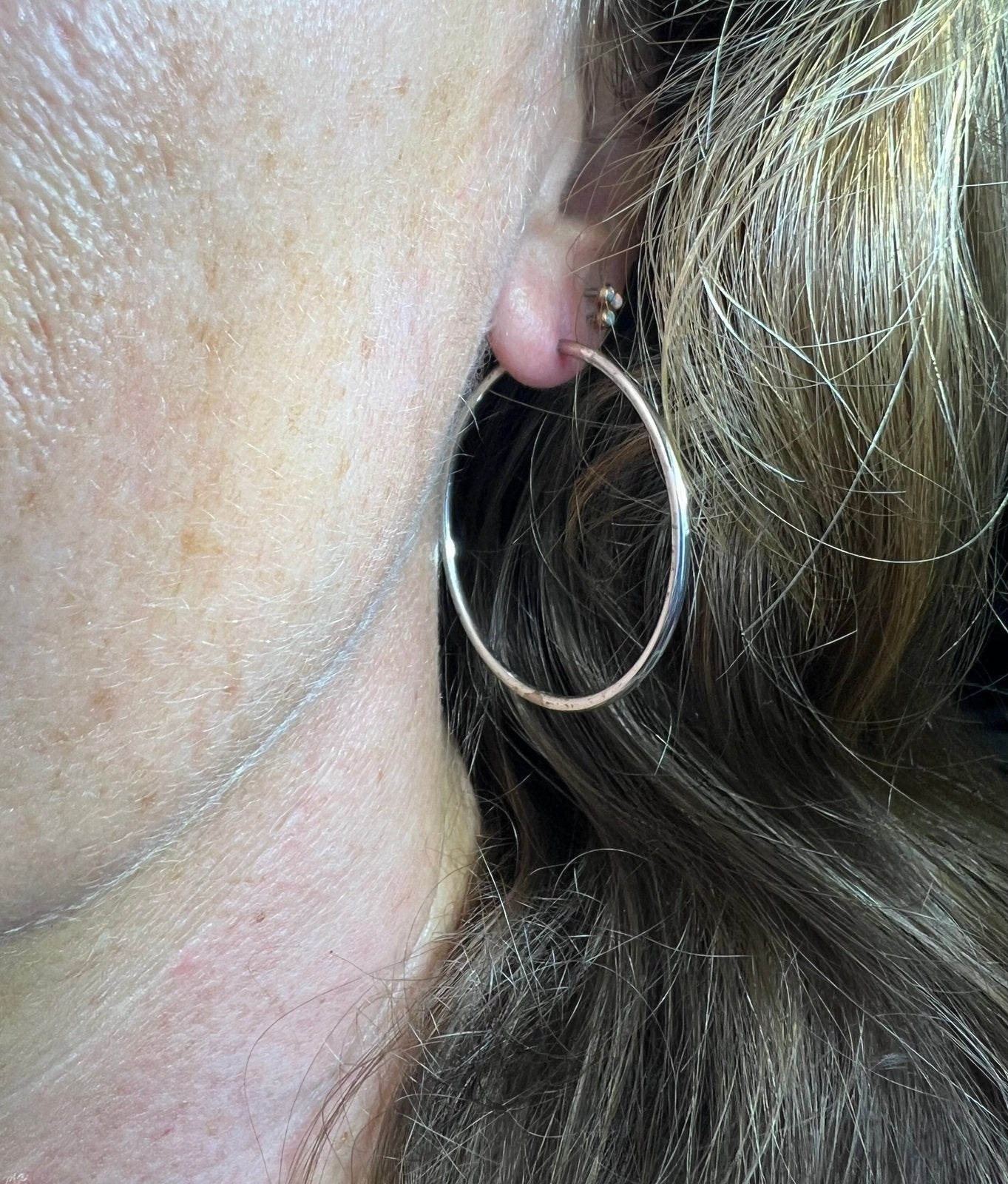 14k Yellow Gold Earwire & 925 Runway Hoop Earrings. 2"