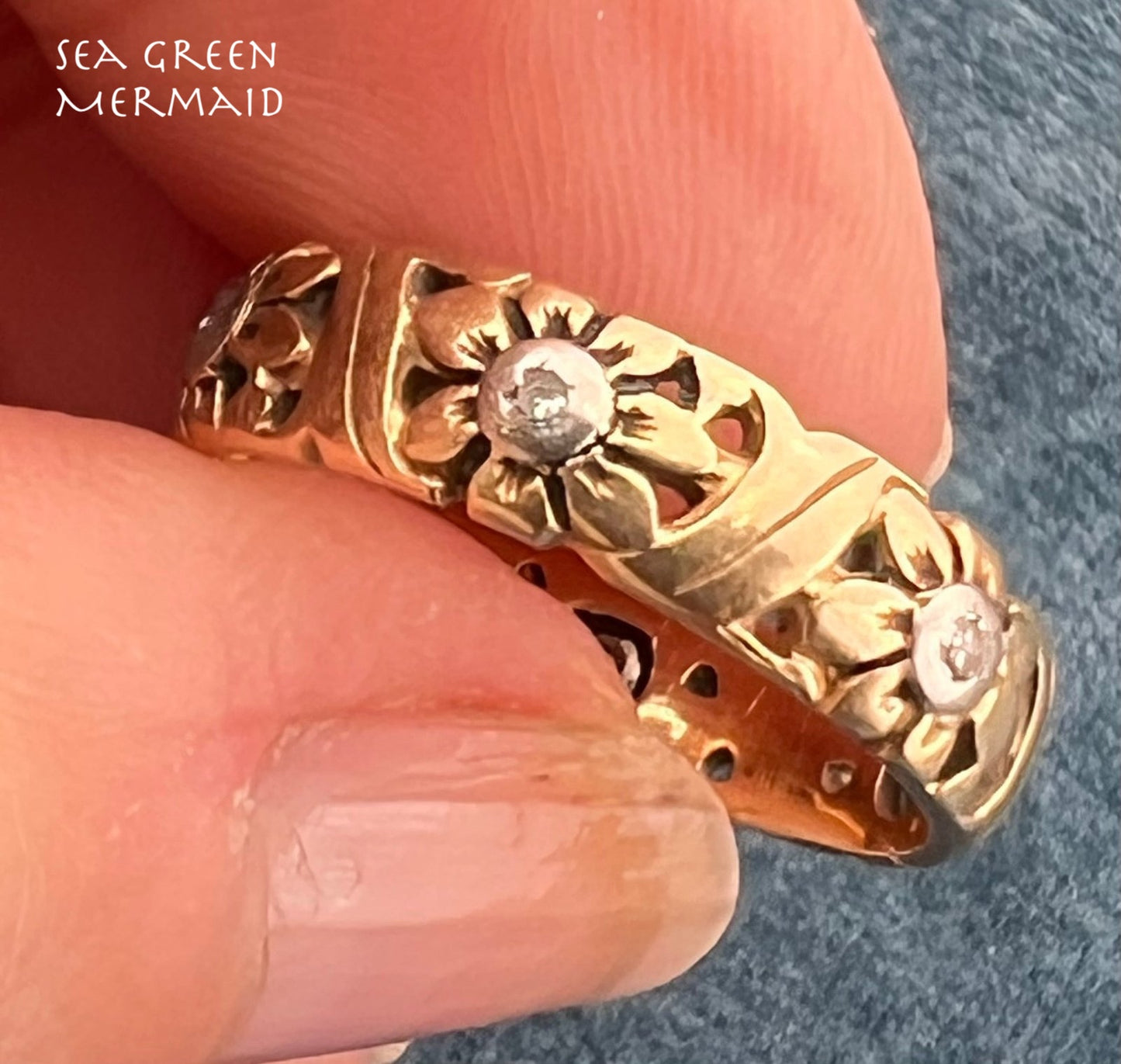 14k Yellow Gold Eternity Ring "Daisy Chain" Band w Diamonds *Video*