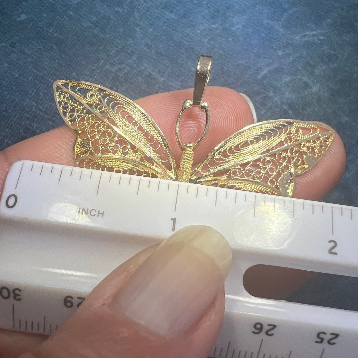14k Yellow Gold Filigree Cantinelle Butterfly Pendant. 2" + 5g