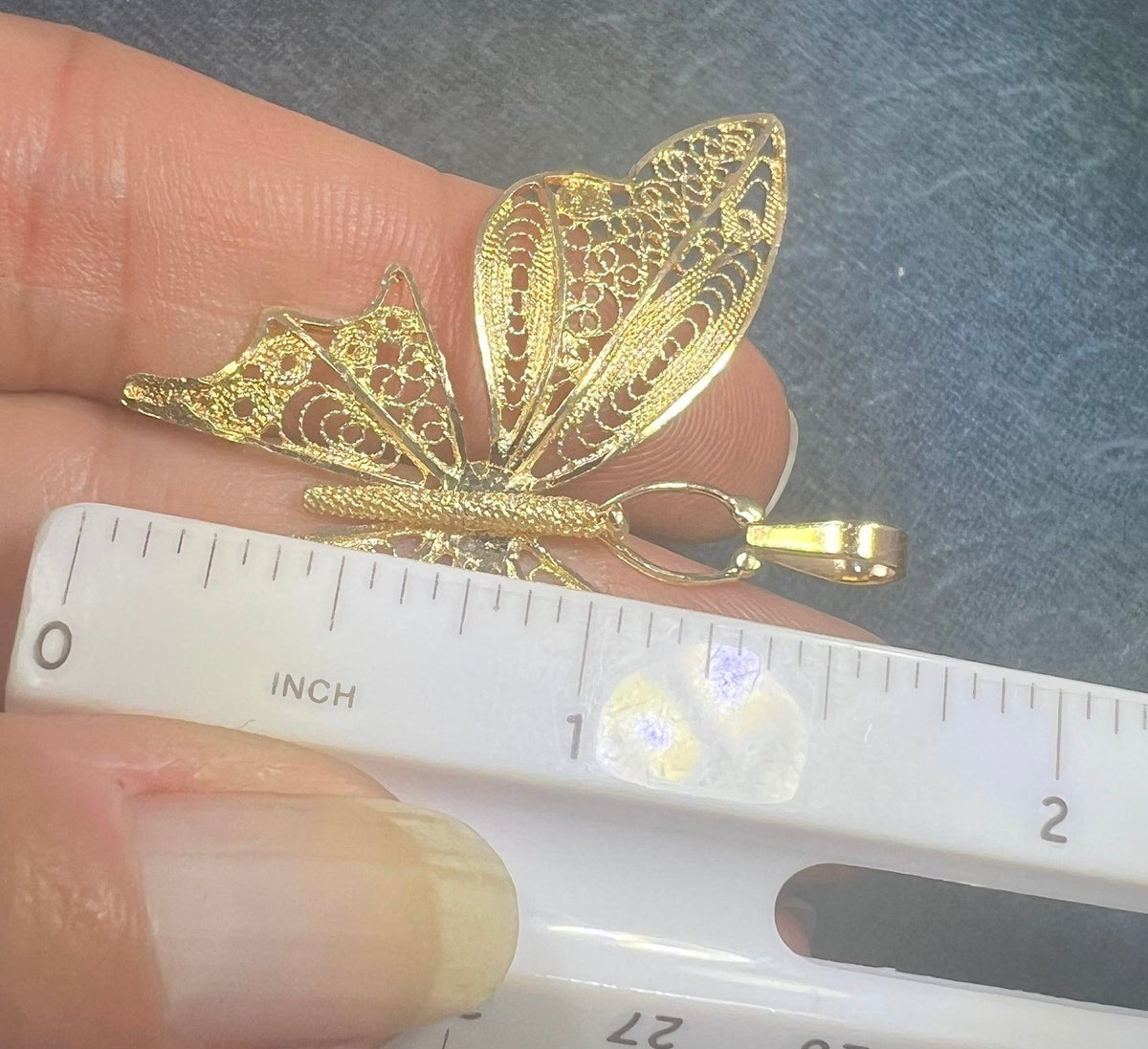 14k Yellow Gold Filigree Cantinelle Butterfly Pendant. 2" + 5g