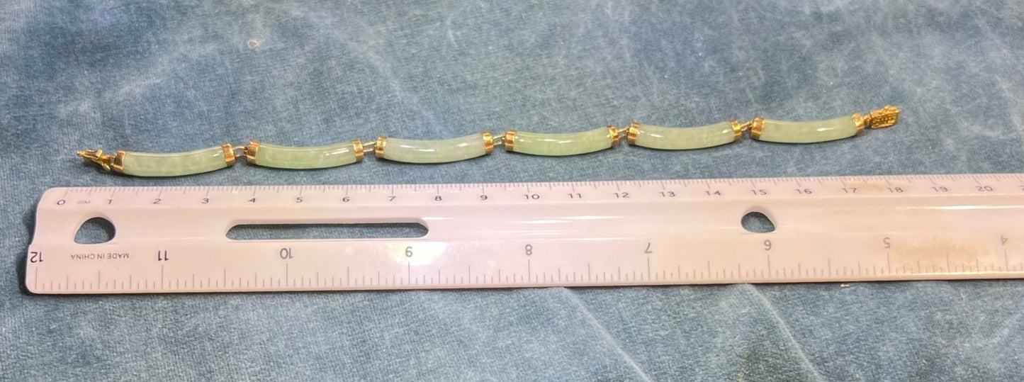 14k Yellow Gold Green Jade Panel Bracelet. Longevity