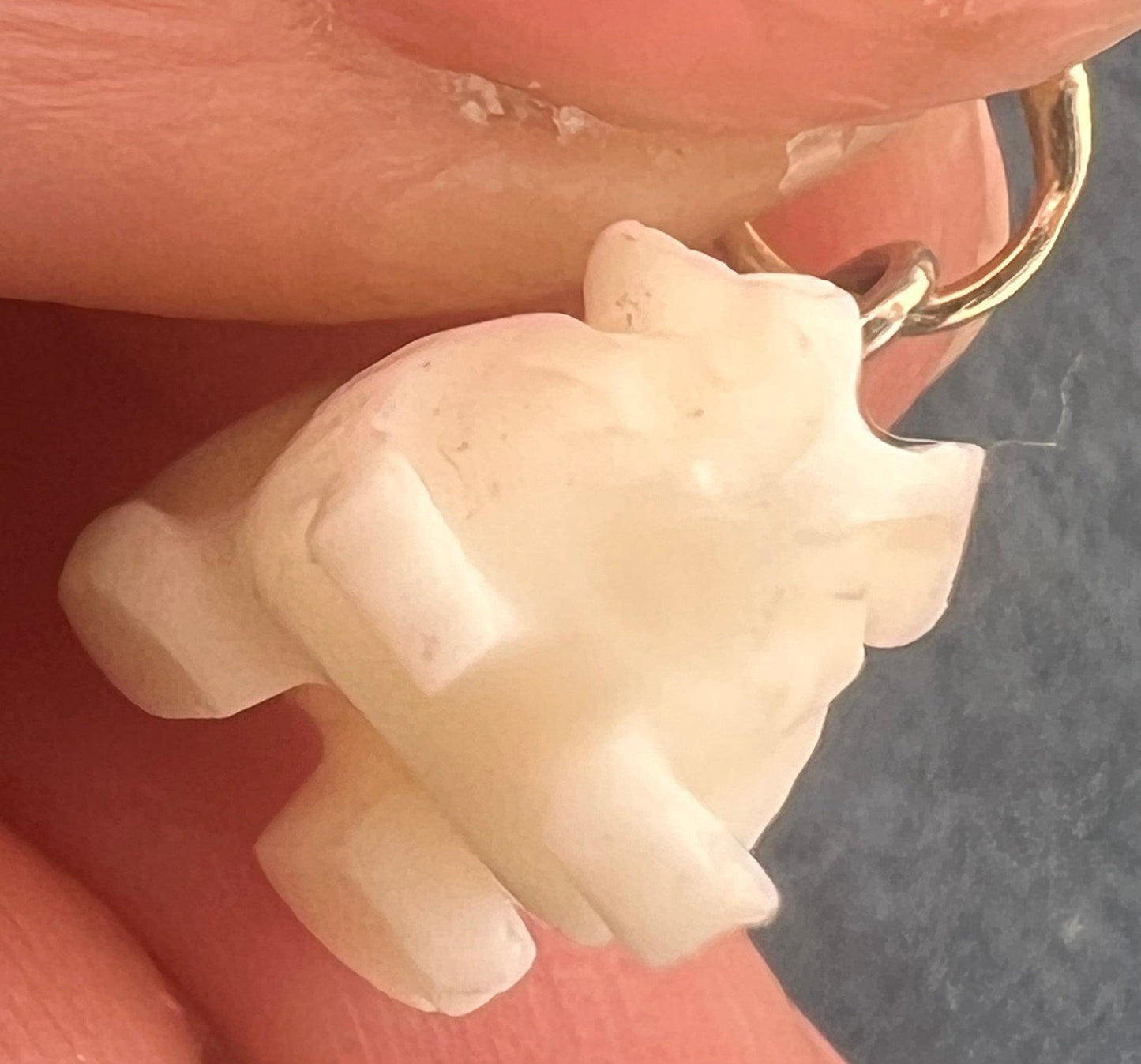 14k Yellow Gold Hand-Carved Bunny Rabbit Pendant Charm. TINY!