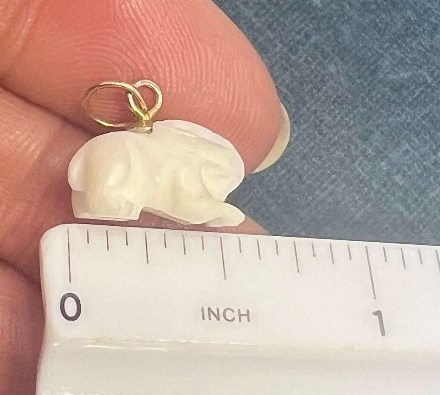 14k Yellow Gold Hand-Carved Bunny Rabbit Pendant Charm. TINY!