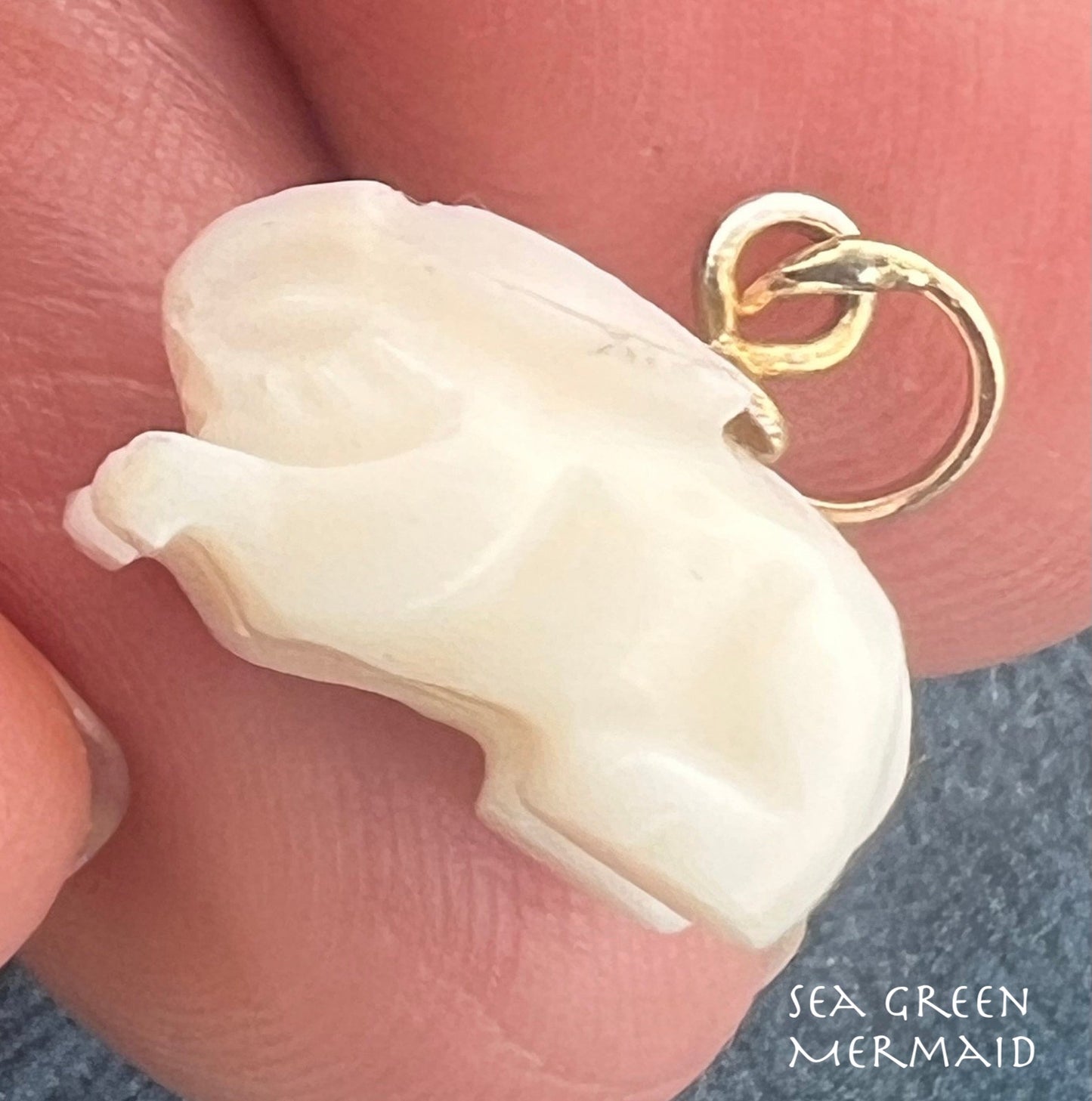 14k Yellow Gold Hand-Carved Bunny Rabbit Pendant Charm. TINY!