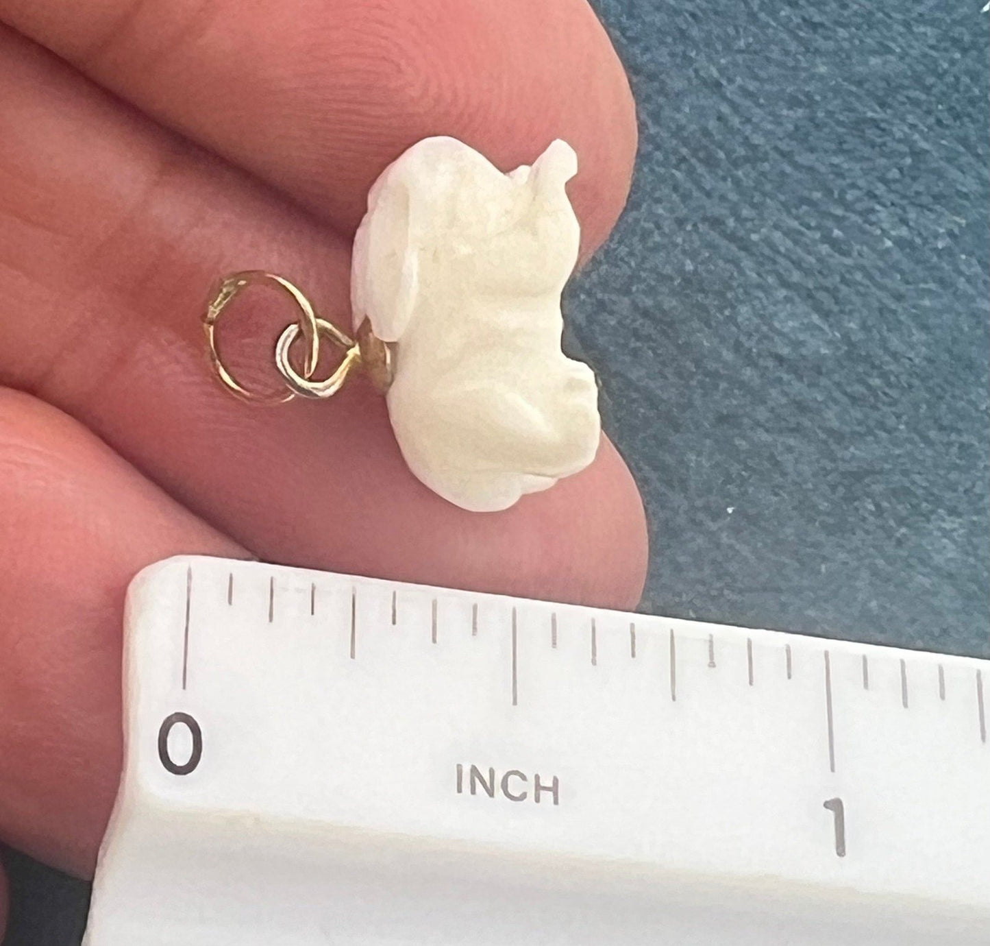 14k Yellow Gold Hand-Carved Bunny Rabbit Pendant Charm. TINY!