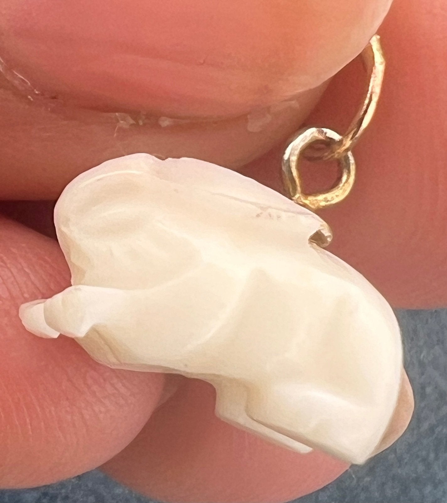 14k Yellow Gold Hand-Carved Bunny Rabbit Pendant Charm. TINY!