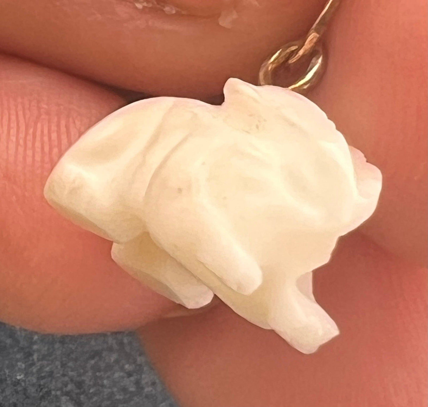14k Yellow Gold Hand-Carved Bunny Rabbit Pendant Charm. TINY!