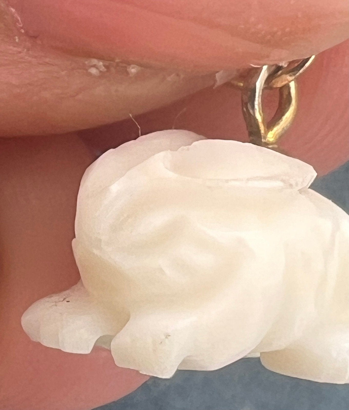 14k Yellow Gold Hand-Carved Bunny Rabbit Pendant Charm. TINY!