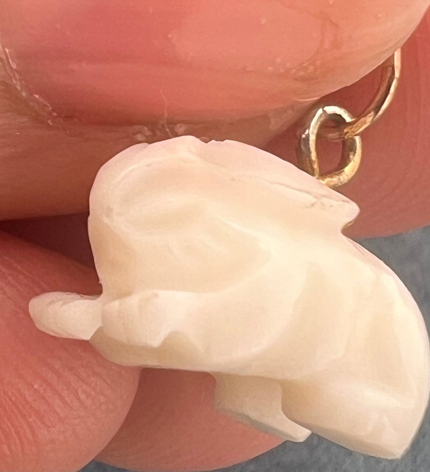 14k Yellow Gold Hand-Carved Bunny Rabbit Pendant Charm. TINY!