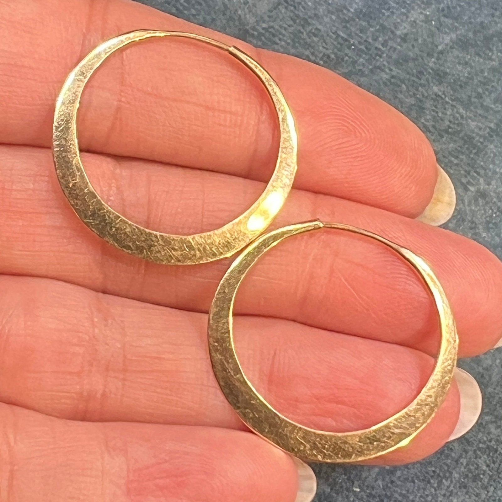 14k Yellow Gold Hand-Forged Hammered Hoop Earrings. Eclipse