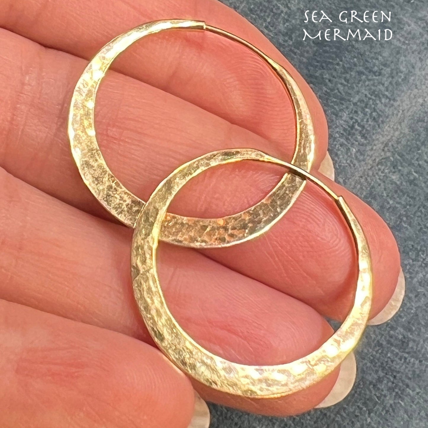 14k Yellow Gold Hand-Forged Hammered Hoop Earrings. Eclipse