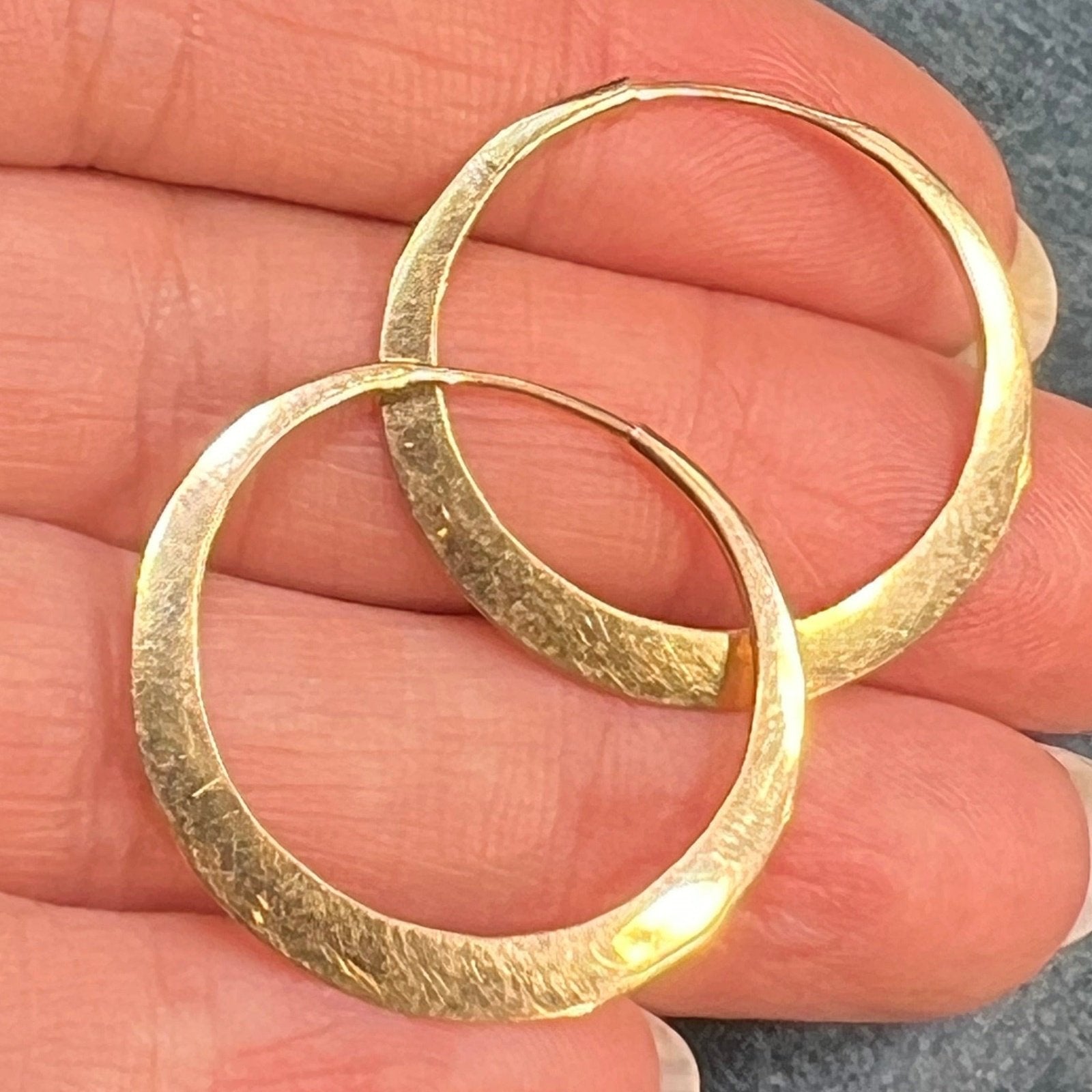 14k Yellow Gold Hand-Forged Hammered Hoop Earrings. Eclipse