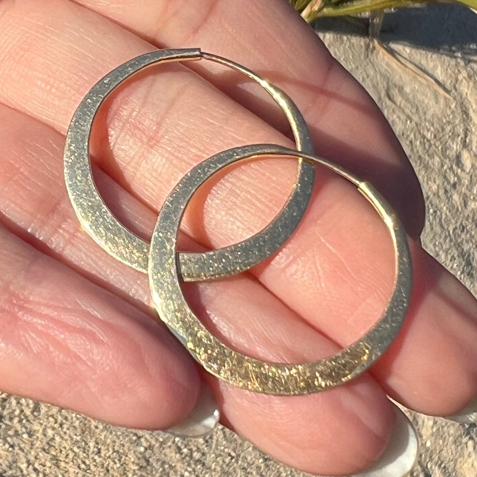 14k Yellow Gold Hand-Forged Hammered Hoop Earrings. Eclipse