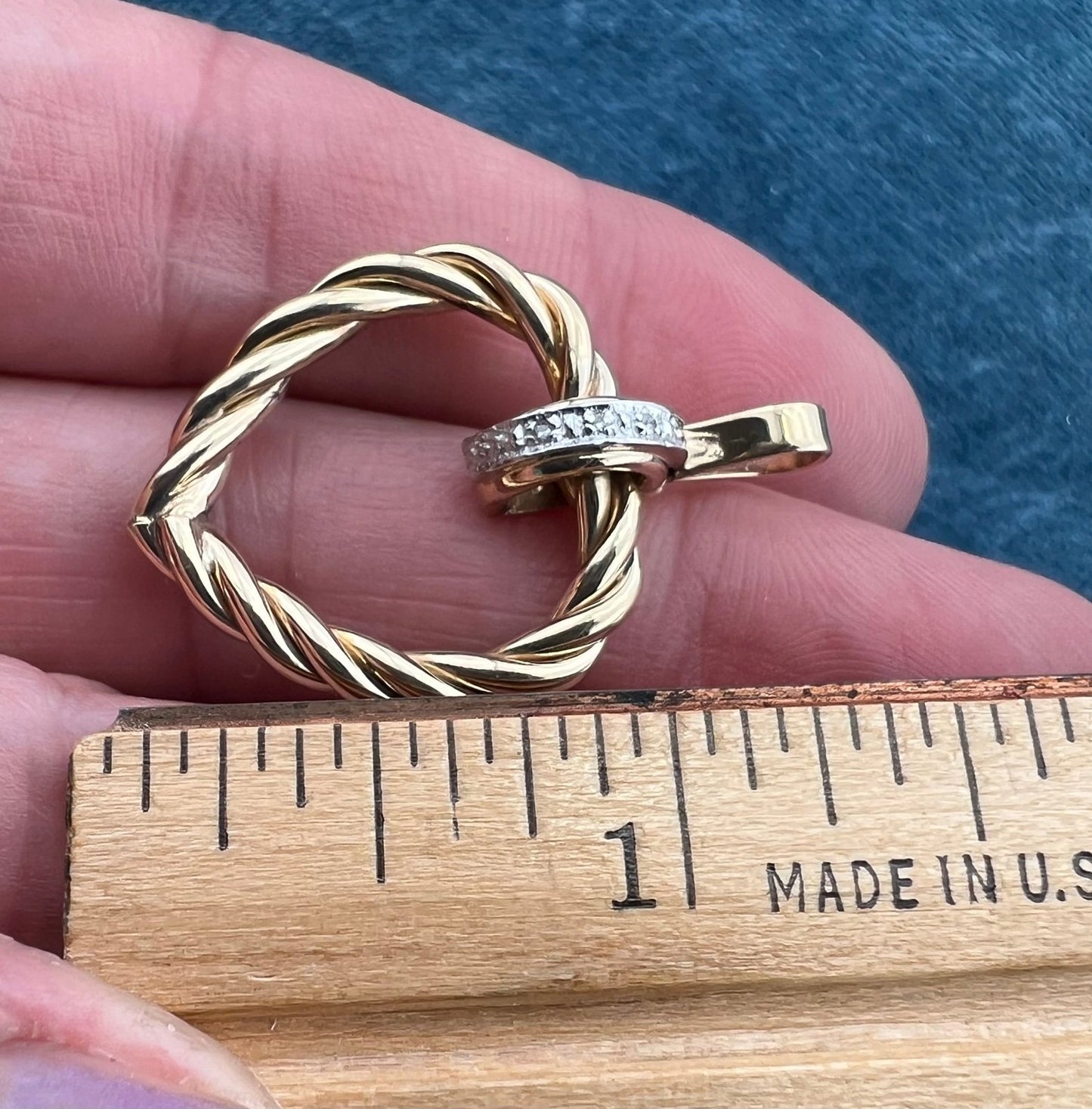 14k Yellow Gold Heart Pendant w Tiny Diamonds. 1.25"