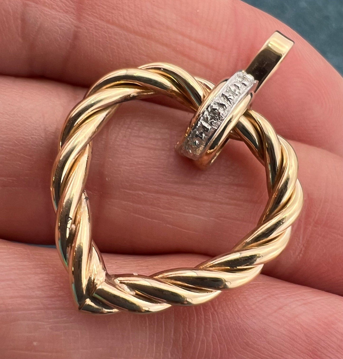 14k Yellow Gold Heart Pendant w Tiny Diamonds. 1.25"